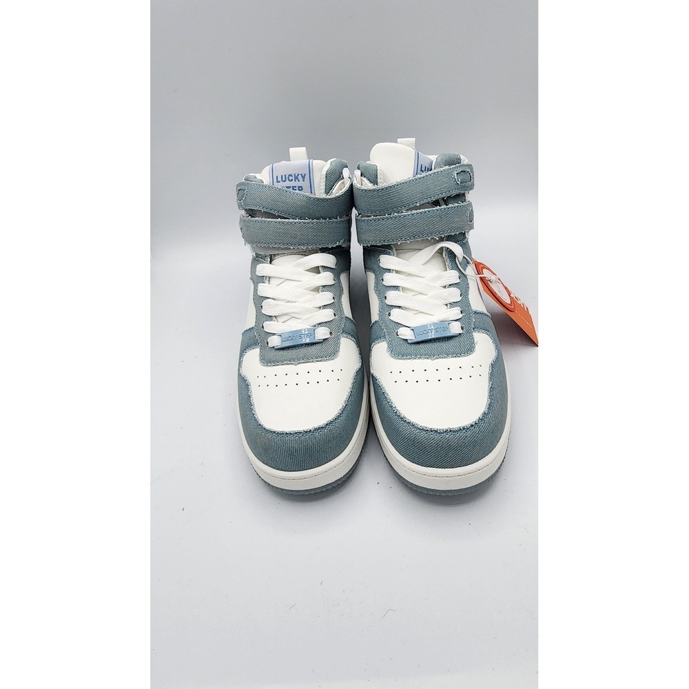 Lucky Step Womens High Top Sneakers Denim Blue White Walking Shoes 1211914A